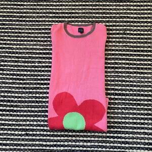 🌿Mini Boden Girls Pink Flower Short Sleeve 100% Cotton Sweater Dress 7/8Y